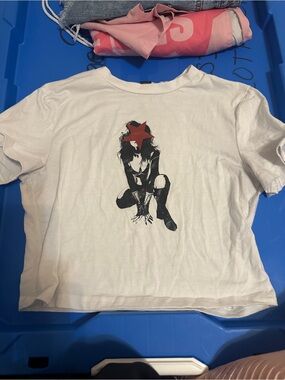 SHEIN White Tee with Black Brand Tag